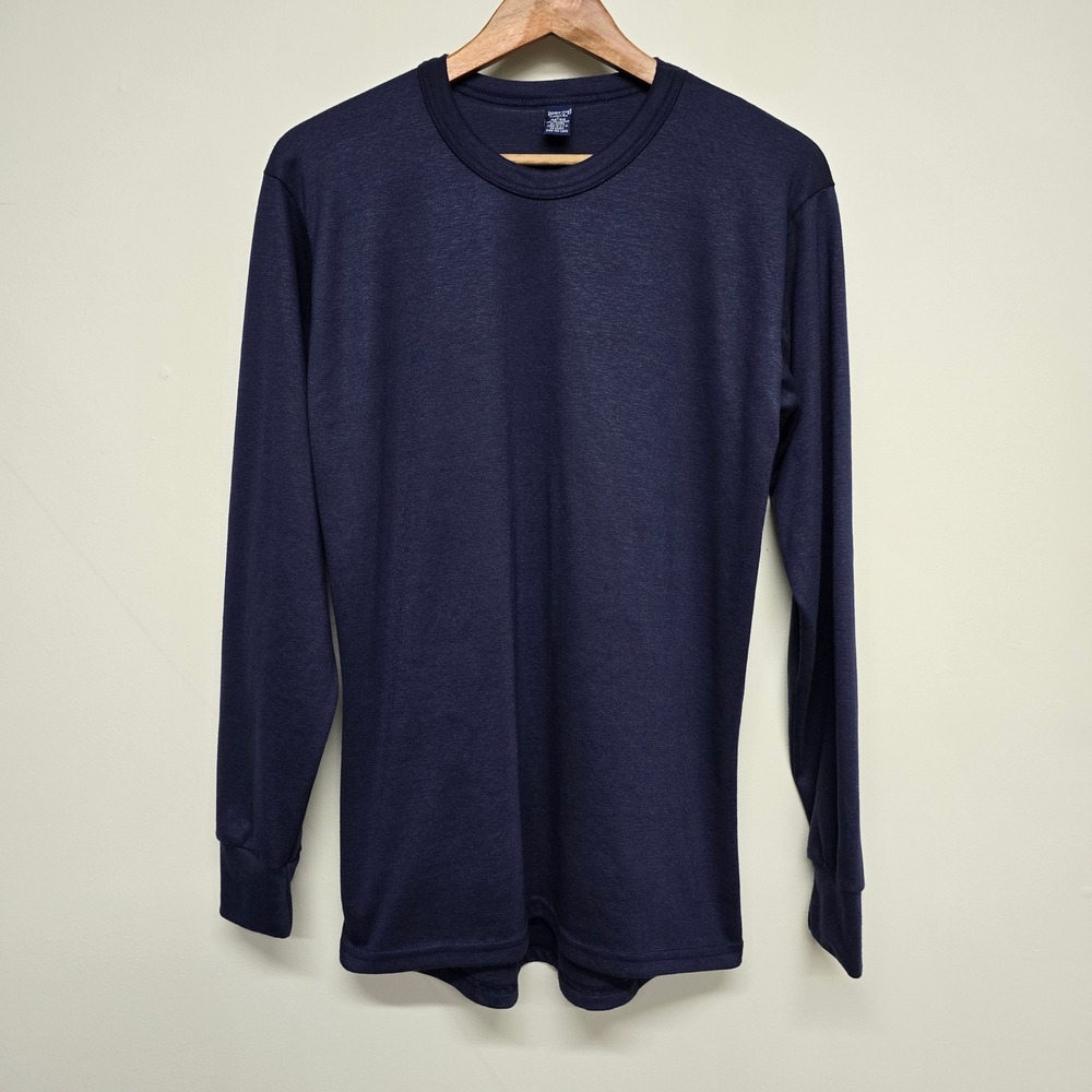 Vintage Lands End Long Sleeve T-Shirt Mens L Blue Polyester Lycra Base Layer USA
